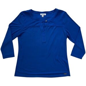 Calvin Klein Royal Blue 3/4 Long Sleeve Henley Shirt Women's M Stretch Classic